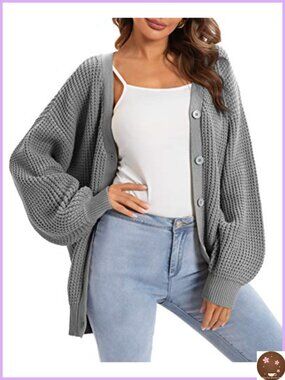 100% Cotton Oversized Button-Down Cardigan Sweater V-Neck Long Sleeve